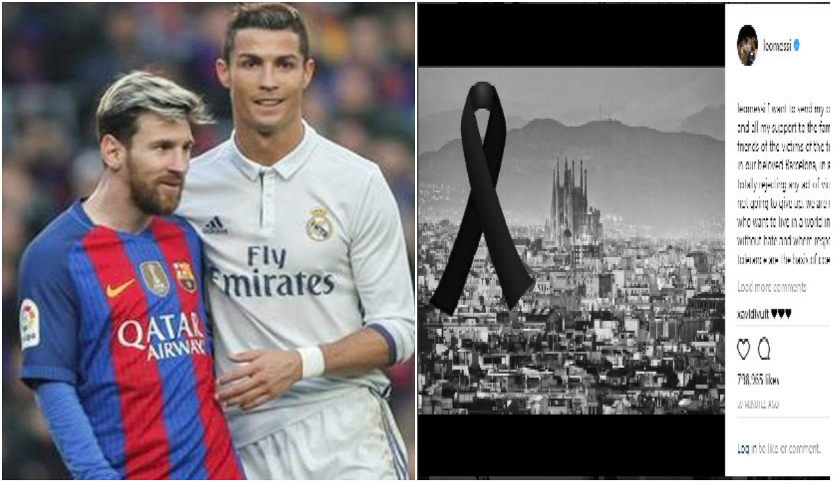 Ronaldo và Messi gửi thông điệp chia buồn với nạn nhân vụ khủng bố ở Barcelona