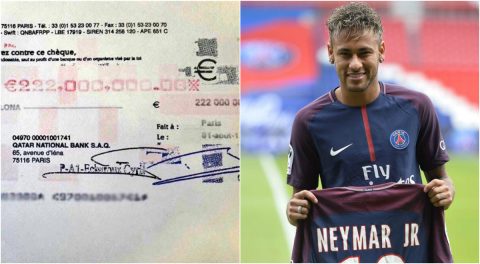 Lộ tấm séc 222 triệu euro chi trả thương vụ ‘bom tấn’ Neymar
