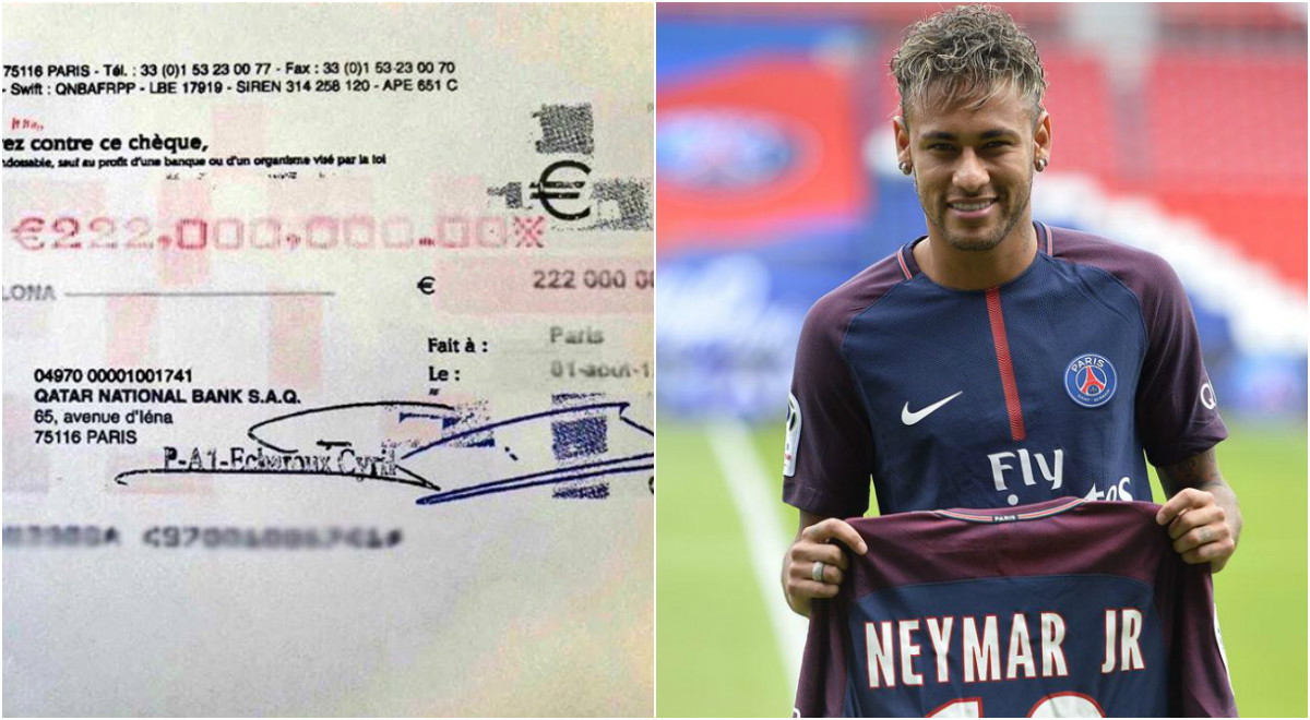 Lộ tấm séc 222 triệu euro chi trả thương vụ ‘bom tấn’ Neymar