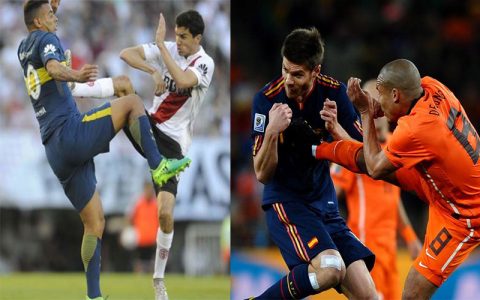 Sao Nam Mỹ tái hiện cú “kung-fu kick” của “gã đồ tể” Nigel De Jong trong trận derby Arghentina