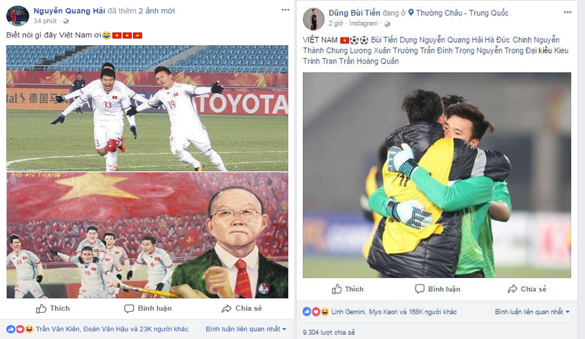 Tiến Dũng, Quang Hải và đồng đội vỡ òa cảm xúc trên Facebook khiến NHM phát cuồng