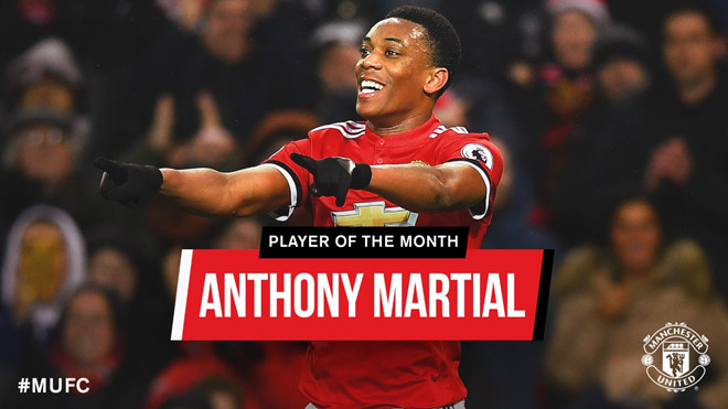Martial giành hat-trick danh hiệu cầu thủ hay nhất tháng của MU