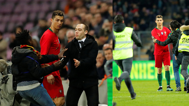 Video: Bị cưỡng hôn ngay trên sân, Ronaldo hoảng hốt tháo chạy khỏi fan cuồng