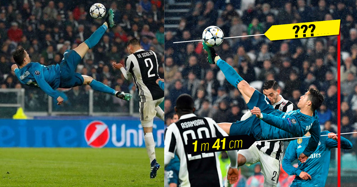 Choáng toàn tập với độ cao mà Ronaldo bật nhảy để thực hiện tuyệt phẩm “xe đạp chổng ngược” vào lưới Juventus