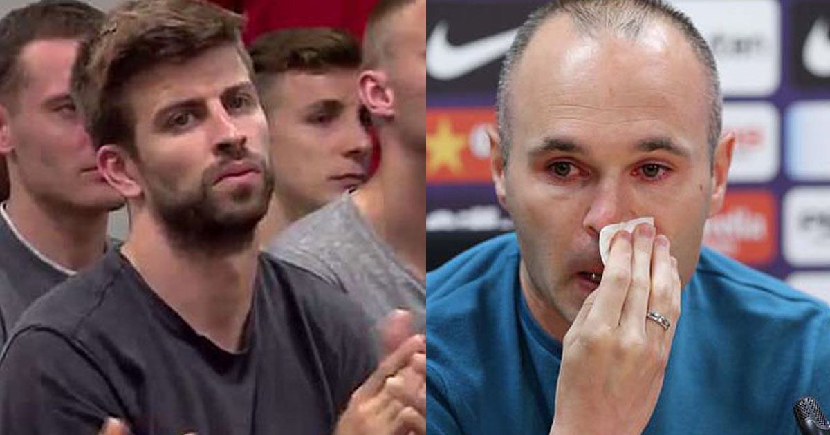 CẬN CẢNH gương mặt đẫm lệ của Iniesta trong ngày chia tay Barca, nhìn phản ứng của Pique mà đau lòng!