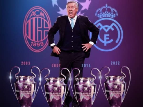 Carlo Ancelotti thuộc top huấn luyện viên vô địch C1 nhiều nhất